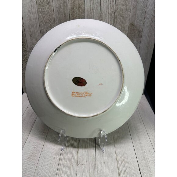 Vintage Oriental Accent Decorative Wall Plate Blue Pink Floral Design 12'' Round - Picture 2 of 6